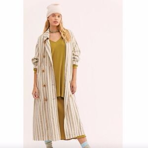 NWT Free People Sweet Melody Yarn Dyed Neutral Combo Trench Jacket Coat Sz Large